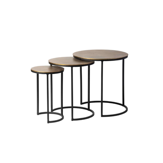 Aluminium & Iron Side Table Set of 3 Brass and Matt Black